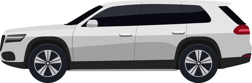 Modern SUV vehicle illustration. SUV automobile in side view. Sleek white car with dark tinted windows and black rims. vector