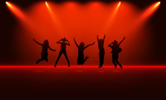 silhouette Group People Jump with Red Spotlight Background illustration concept Happy Success vector