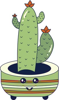 Kawaii Expression Potted Cactus. in Cute Cartoon Design and Shapes. Isolated Illustration. vector