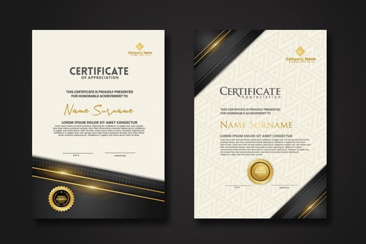 Luxury certificate template with glitter effect dan lines gold shine on frame background vector