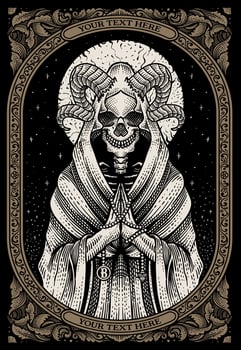 Illustration grim reaper on engraving ornament frame - illustration vector