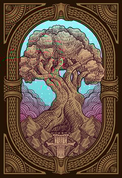 Illustration tree of life engraving ornament hand drawn style - illustration vector