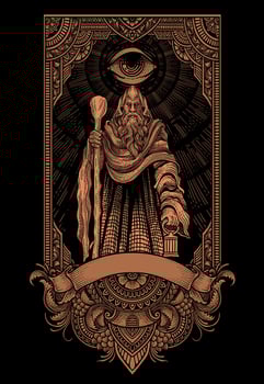 Illustration elder wizard with engraving ornament frame - illustration vector