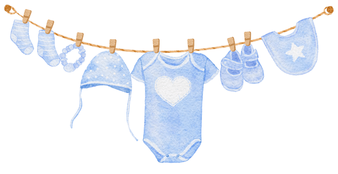 Watercolor Blue Baby Clothes Hanging on a Clothes rack for Card Template Frame png