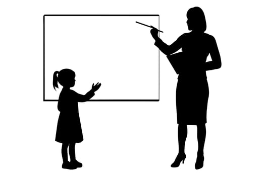 a teacher teaching a student black color silhouette vector