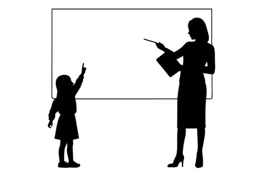 a teacher teaching a student black color silhouette vector