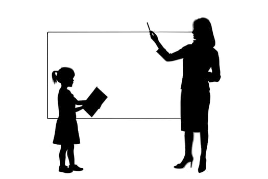a teacher teaching a student black color silhouette vector