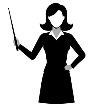 a teacher with a pointer to the lecture, young woman silhouette vector