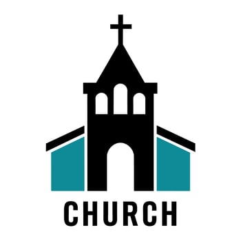 church logo flat style illustration, isolated white background vector