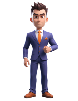 Smiling businessman in suit holding briefcase. Leader success, management concept. 3d people character illustration. Cartoon minimal style png
