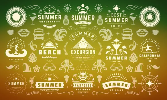 Summer holiday labels and badges design set retro typography for posters and t-shirts. vector