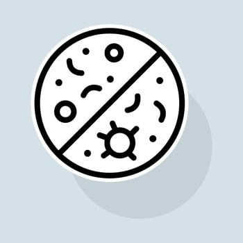 Virus Protection line icon. Disease, flu, bacterium, COVID-19, microbe, infection, treatment, vaccine, pills. Stop Covid concept. sticker line icon on white background vector