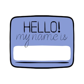 Blue badge with inscription line icon. Hello my name, school, seller, inscription, duty officer, position, manager, staff. icon for business and advertising vector