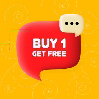 Buy 1 get free banner. Speech bubble with Buy 1 get free text. Business concept. 3d illustration. Spiral background. line icon for business vector