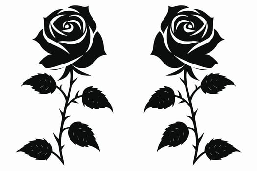 Black silhouette of rose and leaves vector