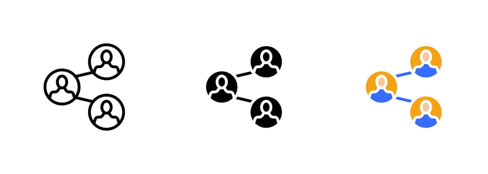 An icon of two people with an arrow pointing towards them, representing the idea of sharing contacts or information. set of icons in line, black and colorful styles isolated. vector