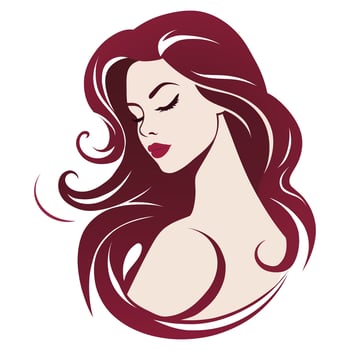Portrait of a beautiful girl. Side view from the back, pale fair skin, bright red hair and lips, closed eyes, thin eyebrows, thick black lashes, high forehead, neat nose, curly wavy strands, woman vector