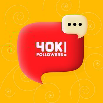 40k followers banner. Speech bubble with 40k followers text. Business concept. 3d illustration. Spiral background. line icon for business and advertising vector