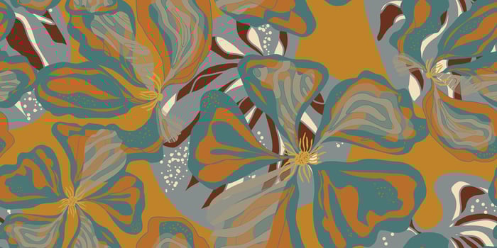 a floral pattern with orange, blue and brown colors vector