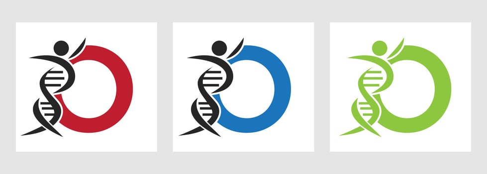 Letter O DNA Logo With Human Symbol. DNA Cell Icon. Health Care Sign vector