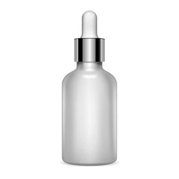 Dropper Serum Bottle. Essential Vial 3d Mockup. Clear Silver Metal Glass Eyedropper Packaging for Treatment E Liquid. Luxury Moisture Pot Mockup for Collagen Essence. Aromatherapy Jar. vector