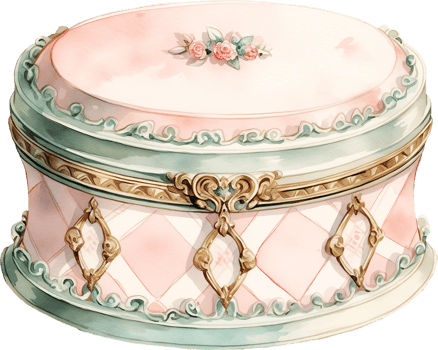 A pink and green box with a floral design on it watercolor png