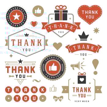 Thank You Labels and Badges typography design elements set vector