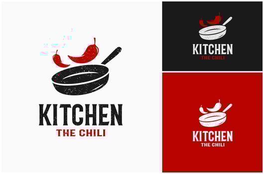 Cast Iron Pan Skillet Cooking Kitchen Hot Chili Red Pepper Spicy Logo Design Illustration vector