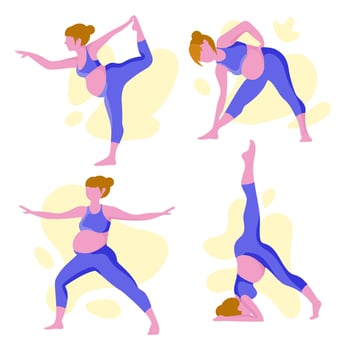 Happy Pregnant women doing sports exercises for health set.Yoga for pregnant women.Active and healthy young expectant mothers.Healthy pregnancy concept. illustration vector