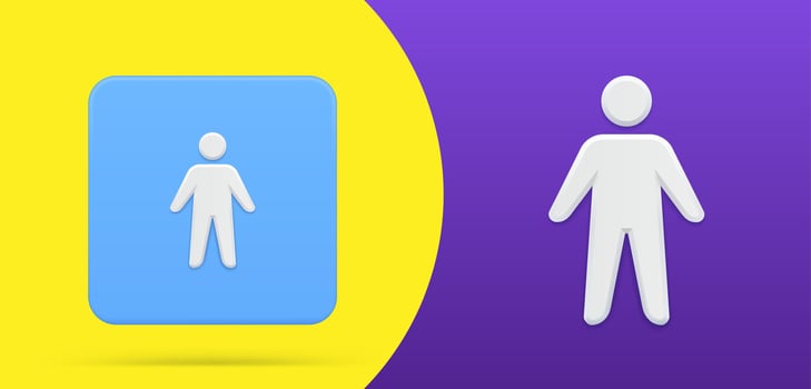 Simple man person 3d icon button set illustration. Male silhouette community member vector