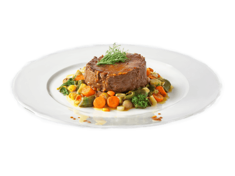 Osso Buco veal shanks braised with vegetables and white wine served on a transparent glass png
