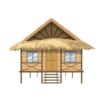 Bungalow summer house. Wooden villa suite. Cartoon illustration. Isolated on white background vector