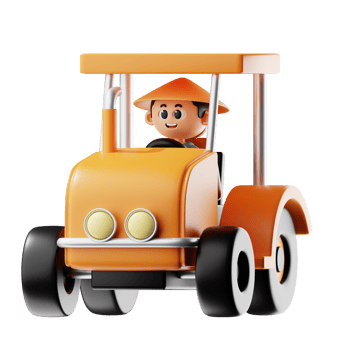 3d Farmer Boy With Straw Hat Driving Tractor png
