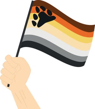 Hand holding and raising Bear Brotherhood pride flag isolated on white background vector