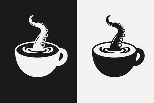Illustration of a tentacle emerging out a coffee cup. vector