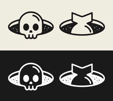Cute cartoon illustration of a skull shaped bomb coming out of a portal. vector