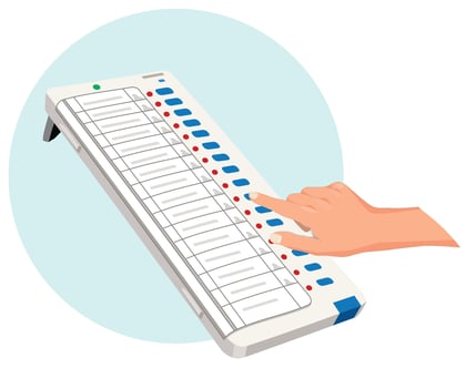 Man casting vote on EVM machine vector