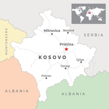 Kosovo political map marked with capital Pristina and national borders and most important cities vector