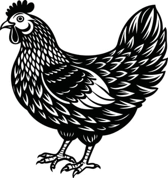 Detailed line drawing of a chicken standing vector