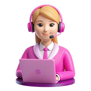 woman in 3D cartoon style wearing a pink dress. Headphones, computer keys Coordinate to help people png
