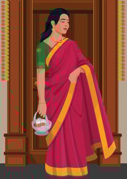 Indian woman In Saree, Indian women with traditional outfit, Going To Temple vector