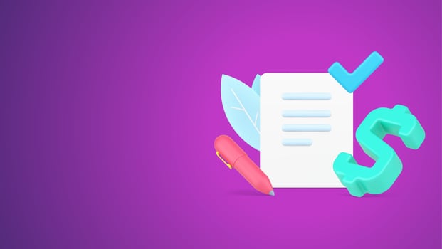Signing paper financial agreement document for payment cash dollar with pen and complete check mark vector