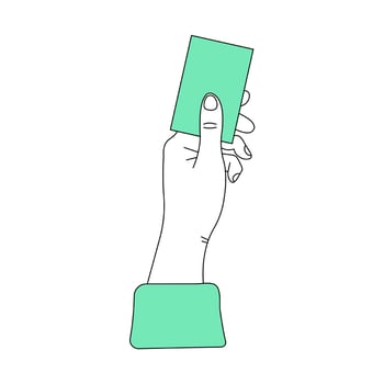 Icon hand holding card, ticket. Line hand drawn illustration vector