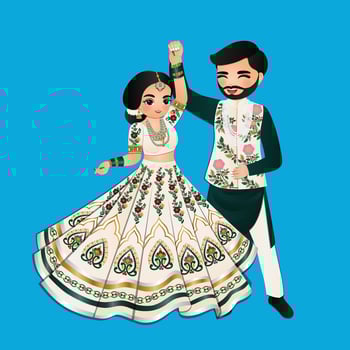 Wedding invitation card the bride and groom cute couple in traditional indian dress cartoon character vector