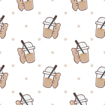 Seamless pattern with coffee bear vector