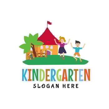 kindergarten, Preschool playgroup logo icon design template. Children school illustration vector