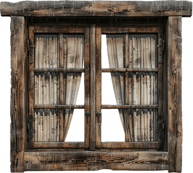 Rustic Wooden Window with Open Shutters. png
