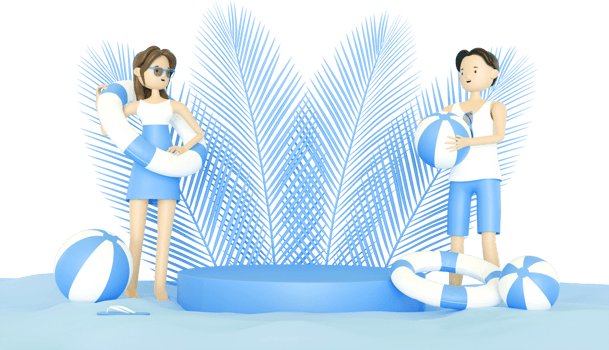 product display with 3d human in beach png