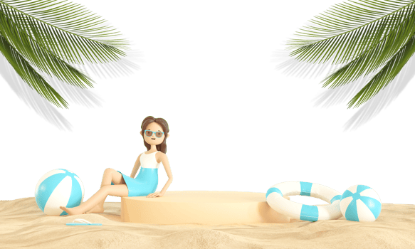 product stage podium with 3d woman in beach png