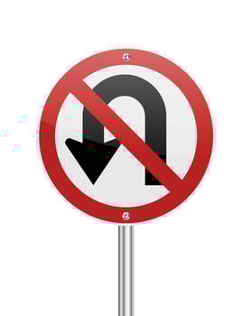 No U turn to the left traffic sign on white vector